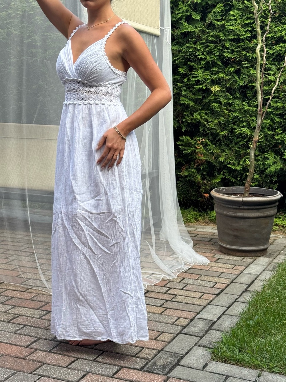 White Crochet-Waist Maxi Dress - Women